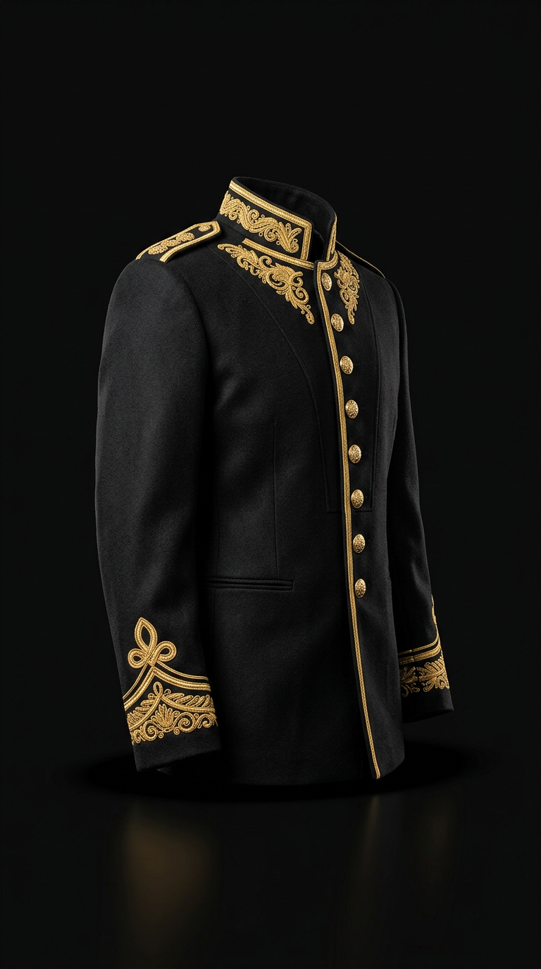 Tailored black jacket with gold hardware